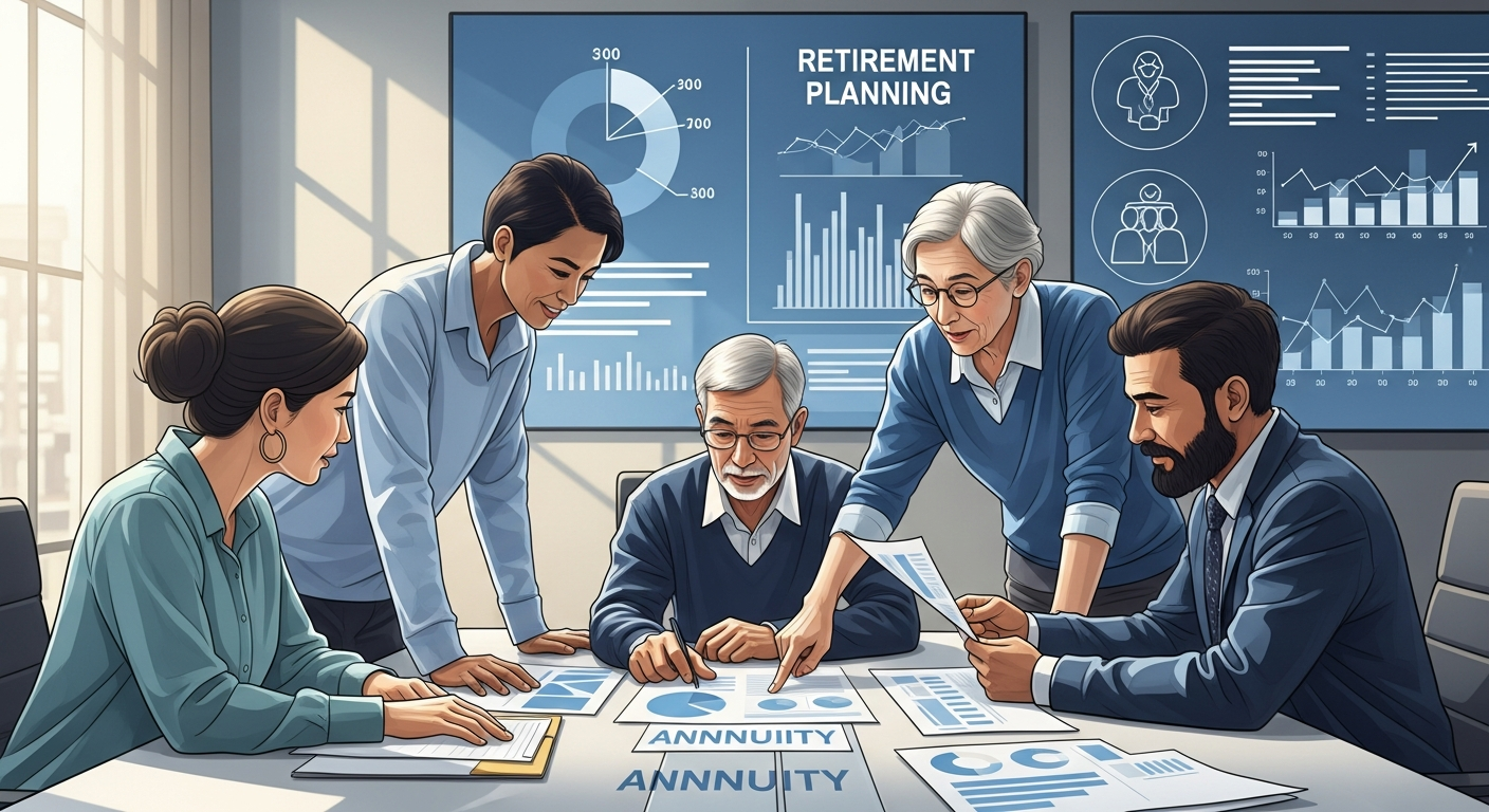 People planning retirement with charts
