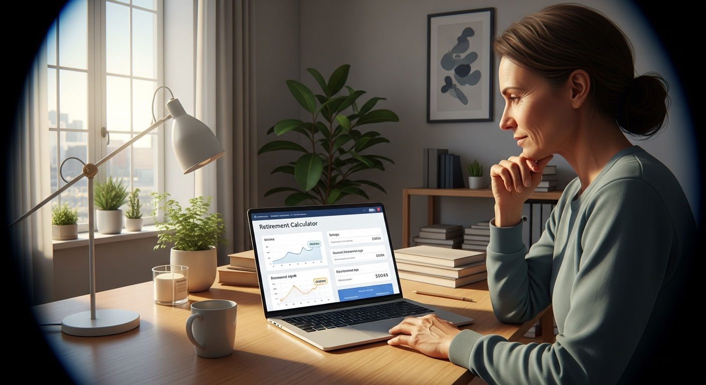Person using retirement calculator laptop