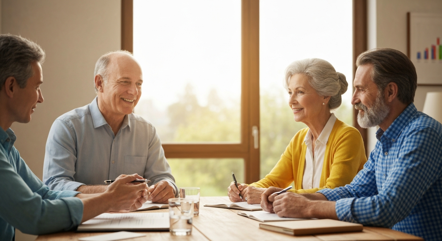 Retirees planning finances together