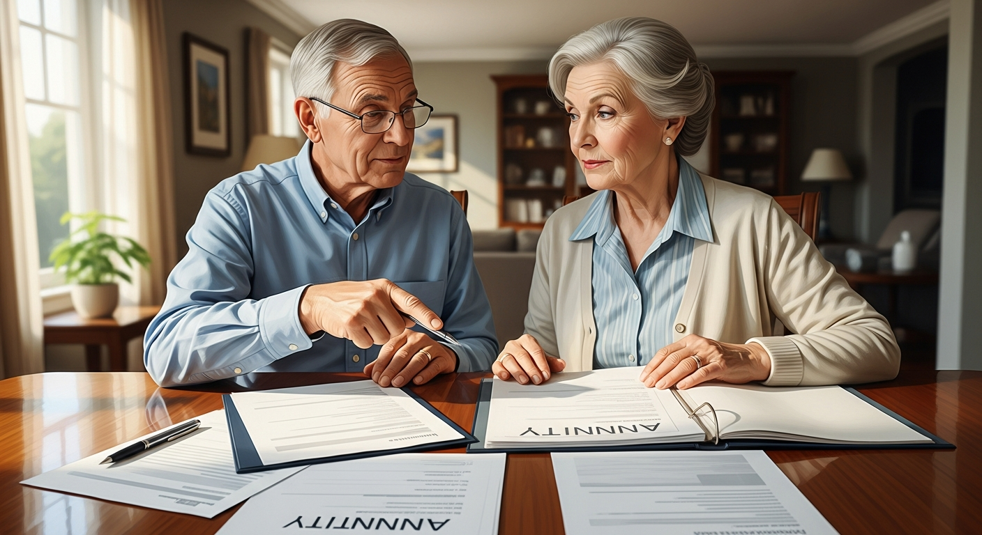Seniors reviewing annuity documents