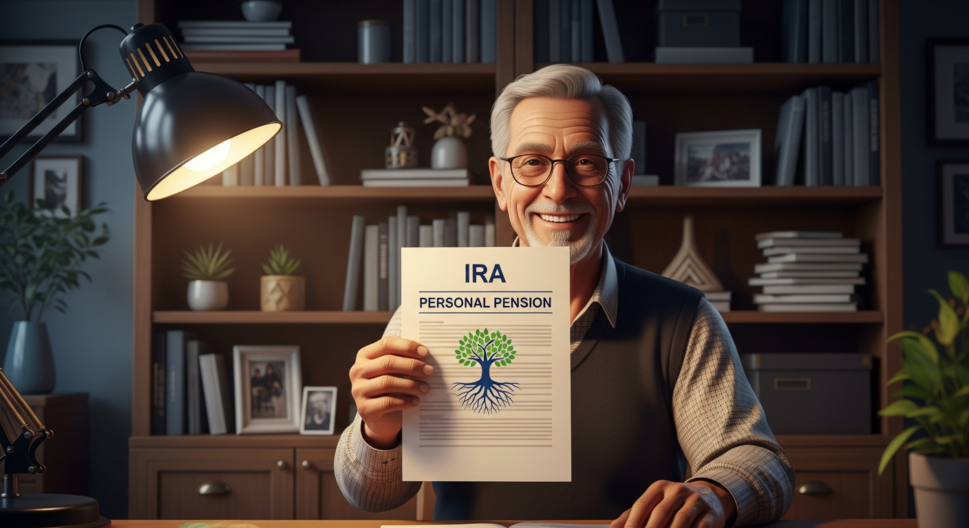 Retiree with IRA and pension document