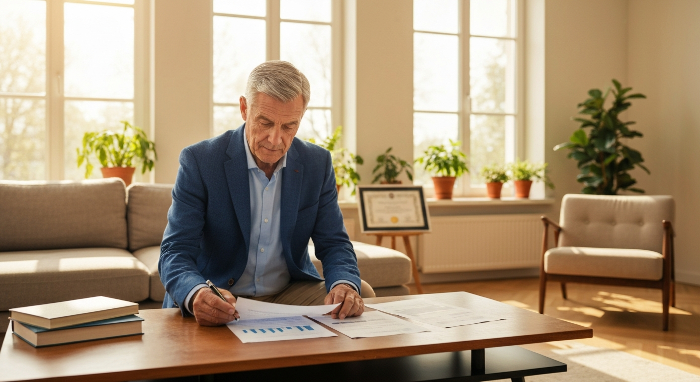 Retiree reviewing investments