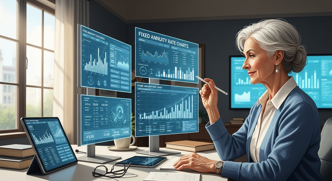 Retiree analyzing annuity rate charts