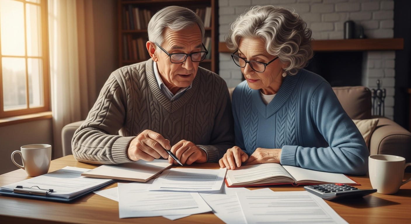 Elderly couple reviewing finances