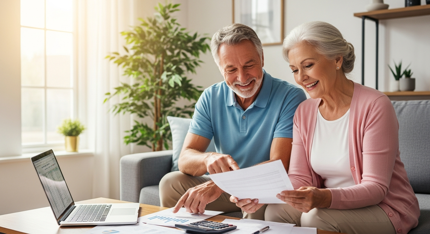 senior couple reviewing finances
