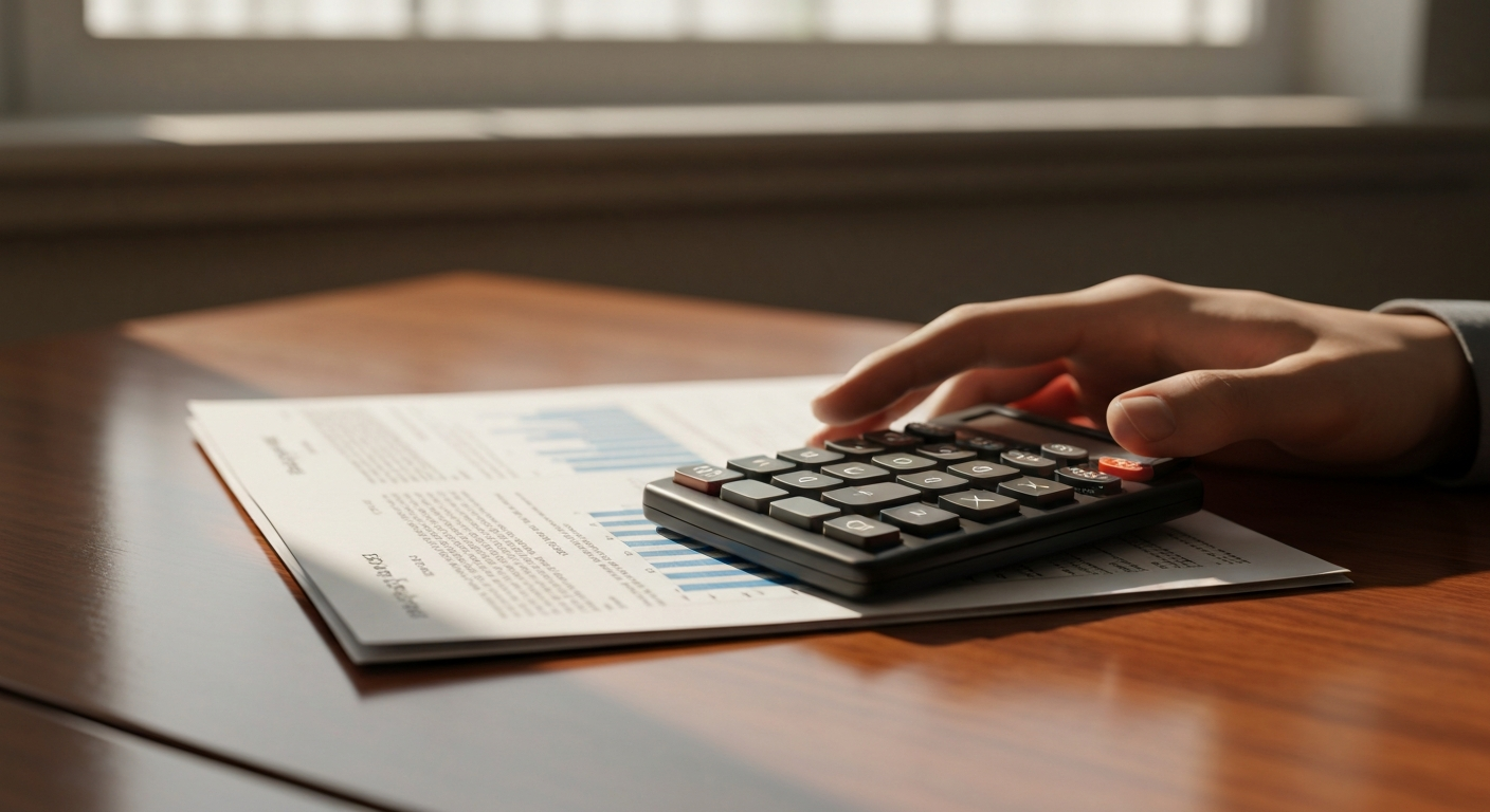 Hand with calculator and papers