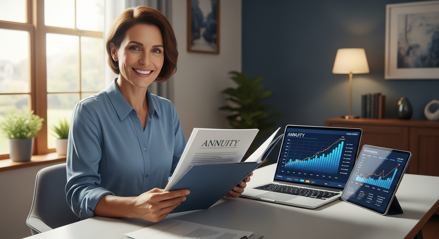 Person planning retirement with annuity charts