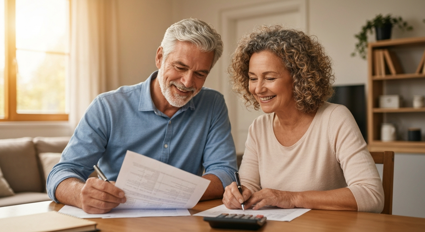 Retired couple reviews annuity paperwork