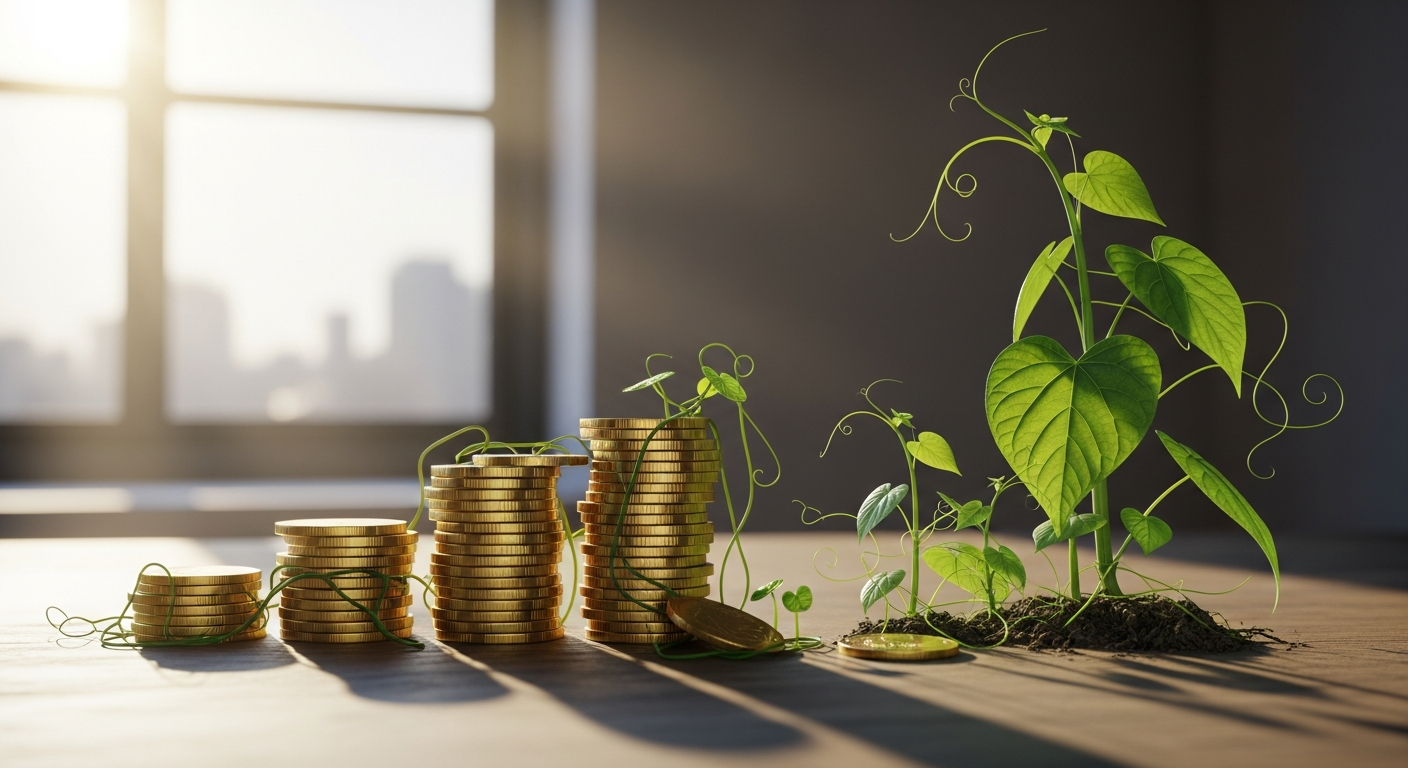 Annuity growth with coins and plant