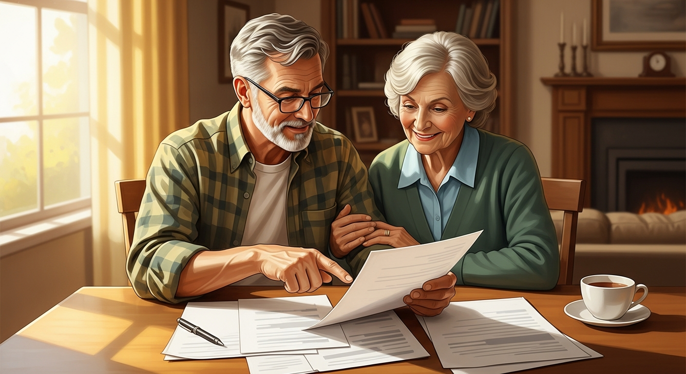 Retired couple reviewing annuity documents.