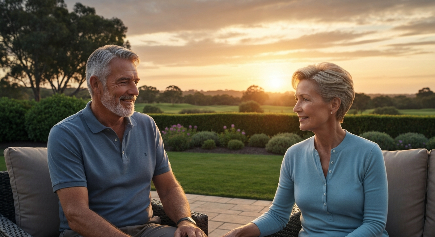 Retiree couple discussing retirement
