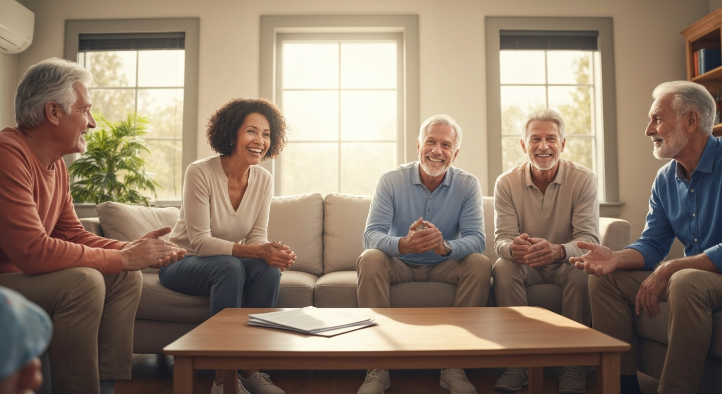 Retirees discussing retirement plans