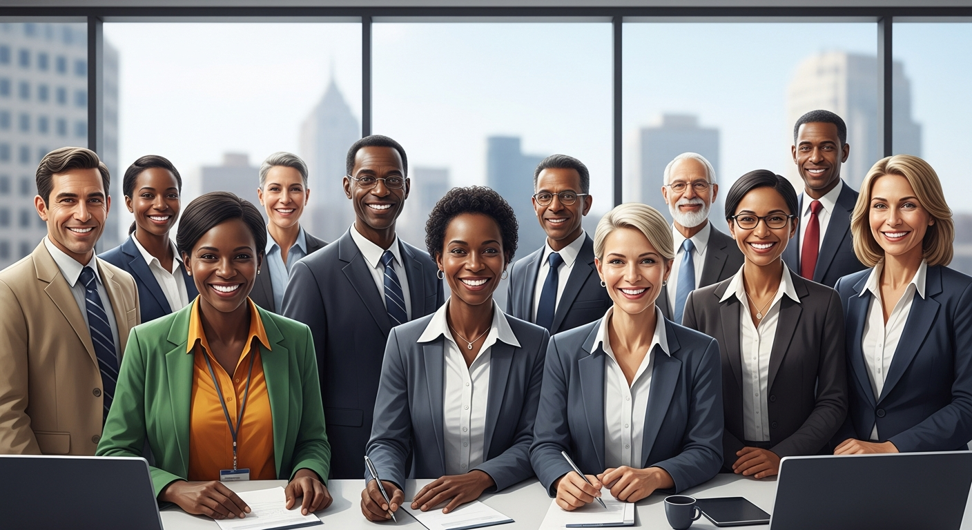 Diverse federal employees in office