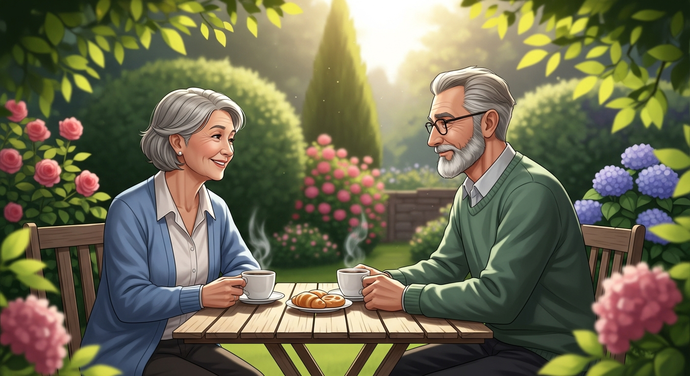 Retired couple in sunny garden