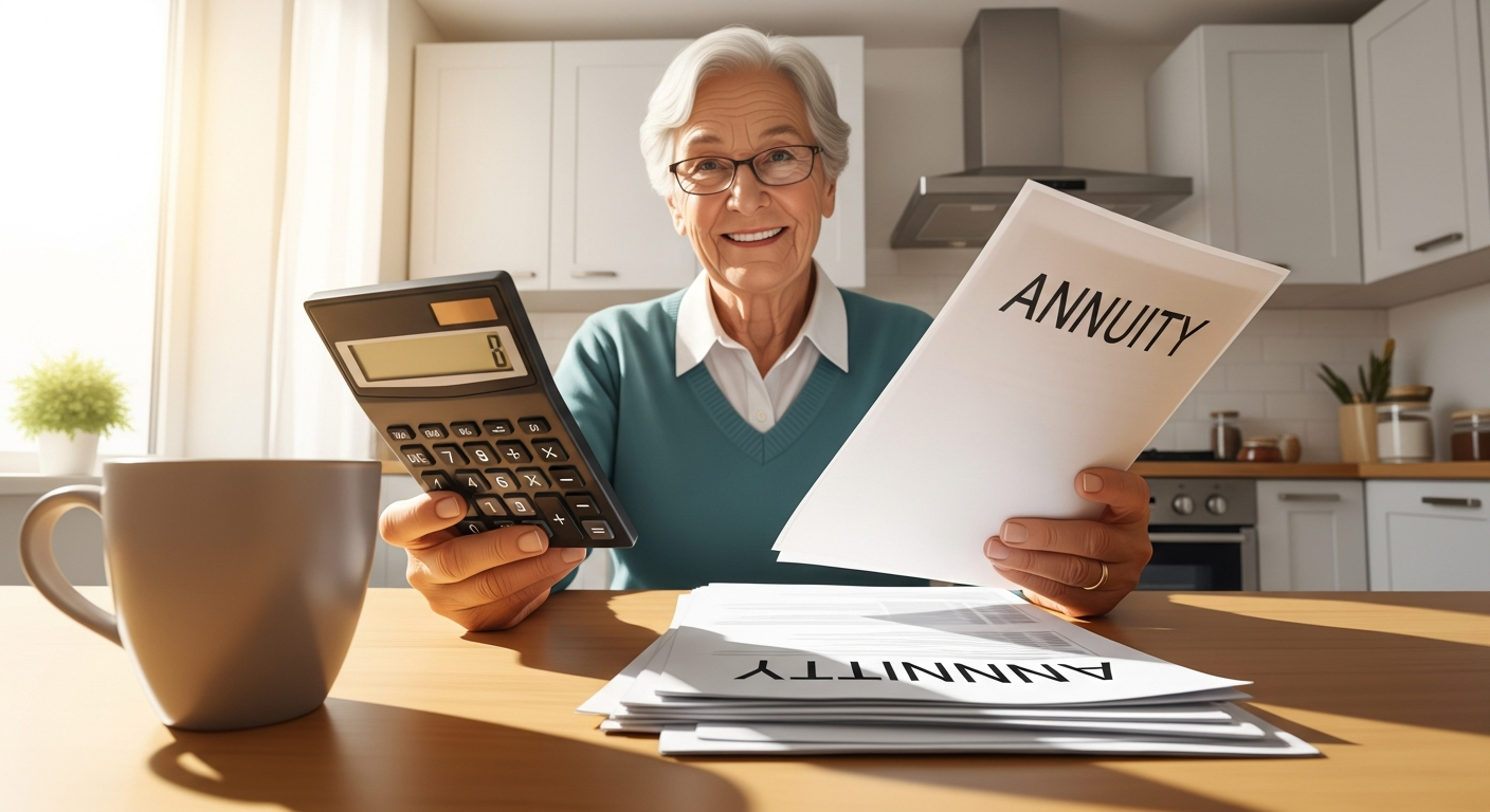 senior with calculator and documents