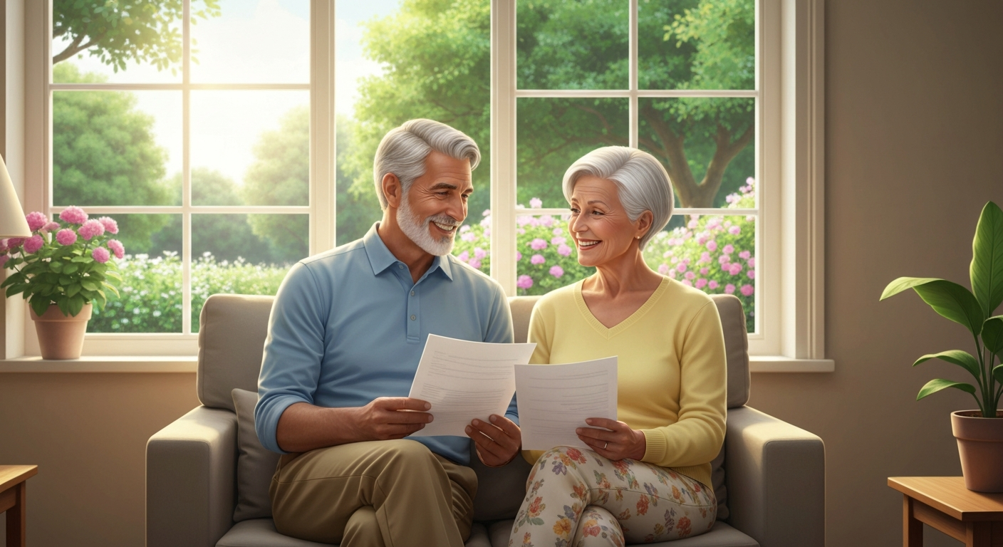 Serene retirees reviewing finances
