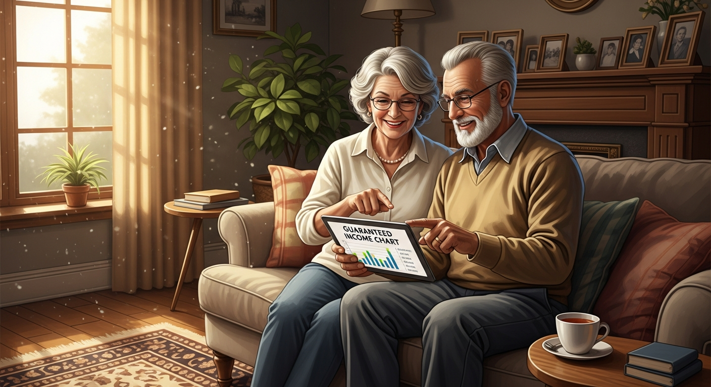 Retired couple with income chart