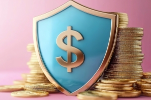 Shield with A Large Amount of Coins Showing Investment Protection