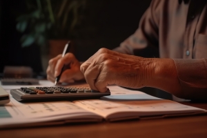 Man Using Calculator for MYGA Projected Value of Investment