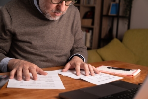 Mature Man Sitting at Home Comparing Multi-Year Guaranteed Annuities Before Investing