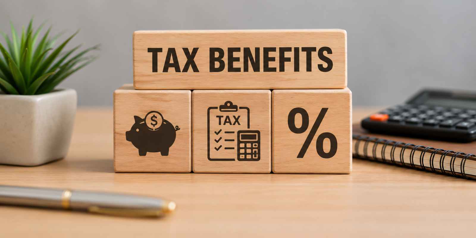 MYGA Tax Benefits Concept Represented by Wooden Blocks on Office Desk