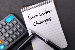 Notebook with Text Surrender Charges with Pen Near Calculator