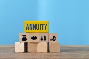 Wooden Blocks with Text Annuity and Money Symbols